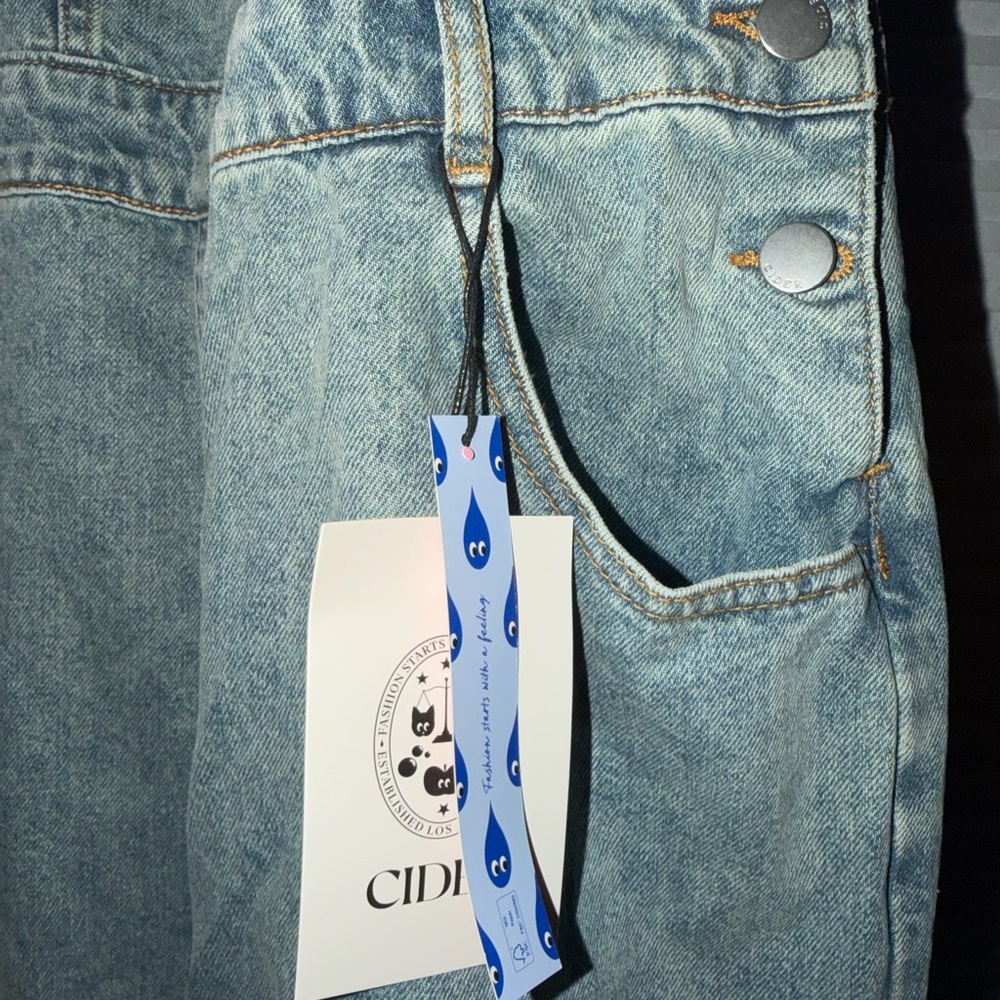 Cider Light Blue Denim Tie-Knot Wide Leg Overalls - Picture 14 of 14